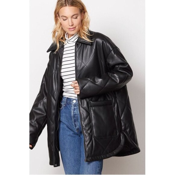 Apparis XS Stevie Faux Leather Jacket Black Quilted Oversized